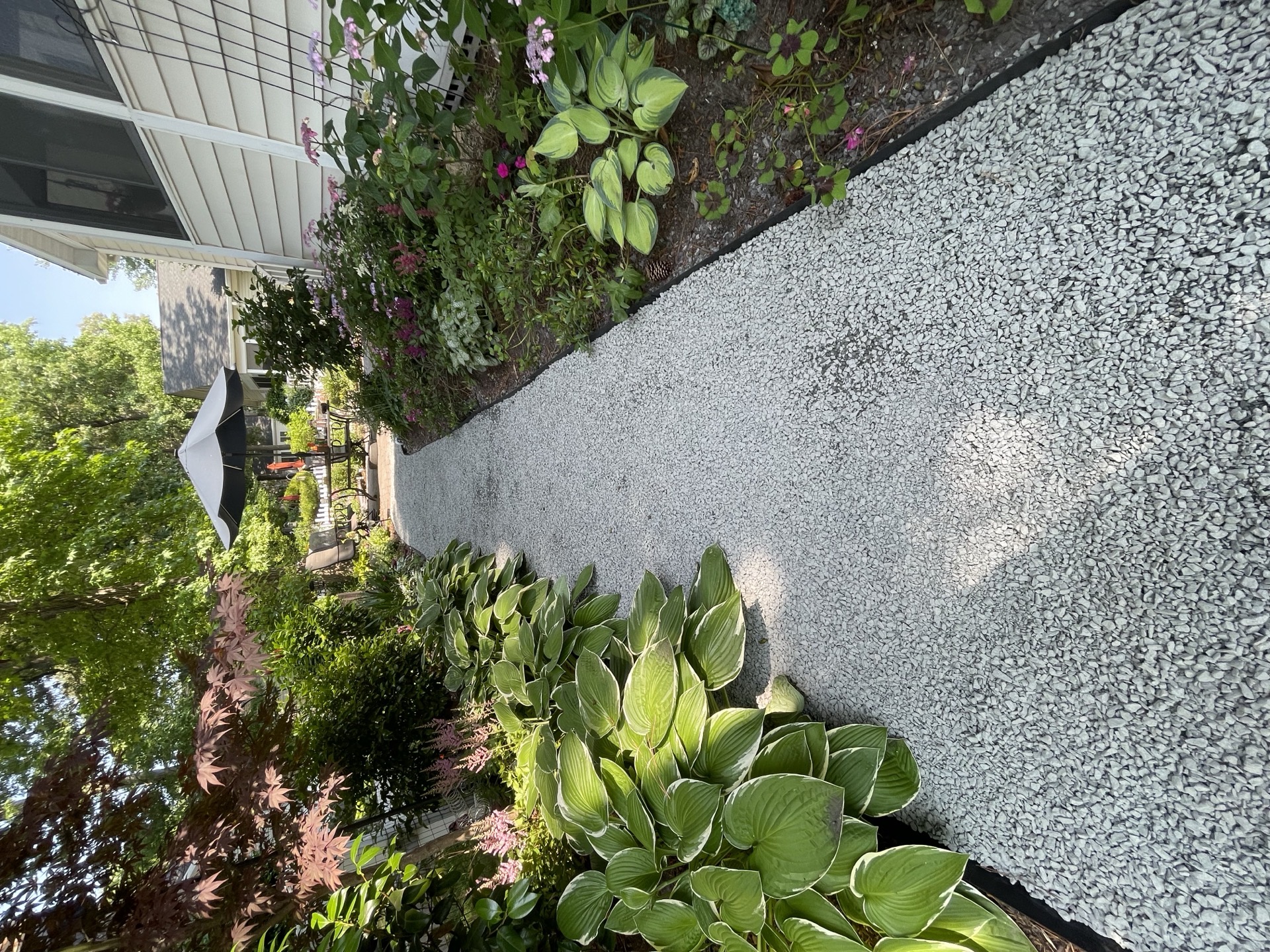 Completed pathway with gravel and landscaping